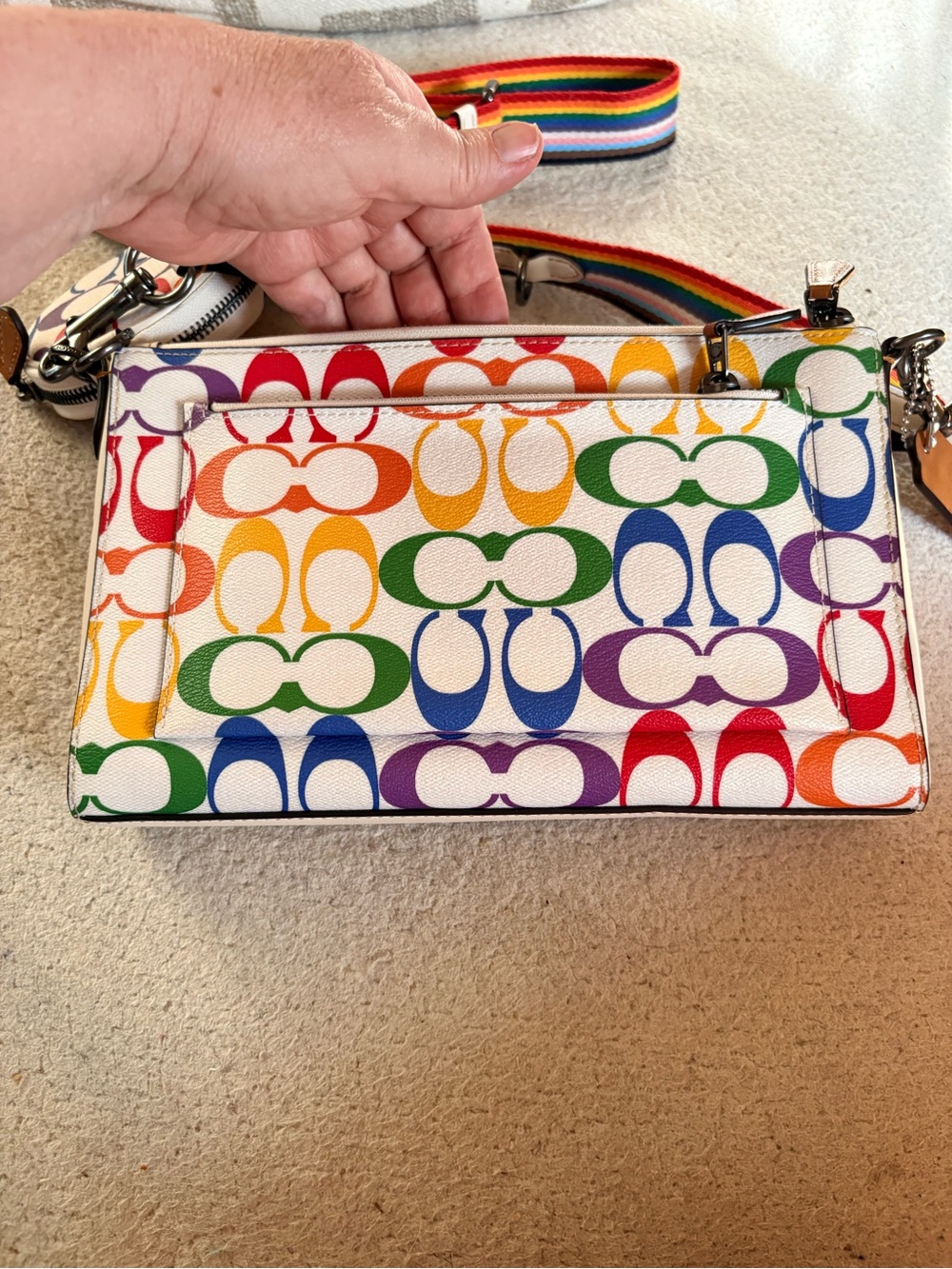 Coach Holden Crossbody Rainbow Signature Canvas Matching Coin Unisex NWOT